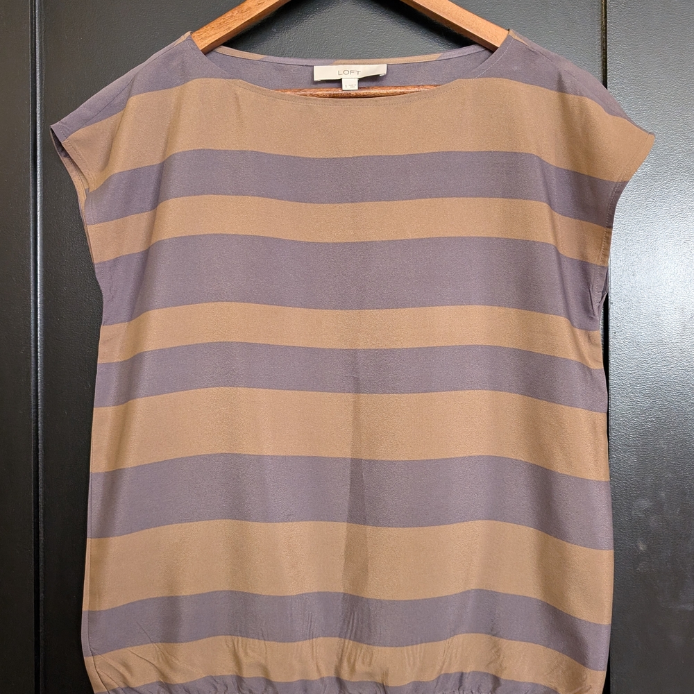 LOFT Women's Top - Tan and Gray Stripes